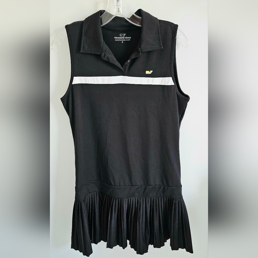 Vineyard Vines Black Polo Shirt Dress Pleated Hemline
